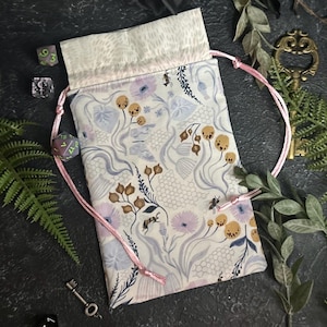 Bumbling Bees / Tarot Card or Dice Bag / Cottage Core Drawstring Pouch for a Tarot Deck