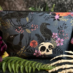 Crow Companion / Makeup Bag / Goblin Core Zipper Pouch Gift for Travel