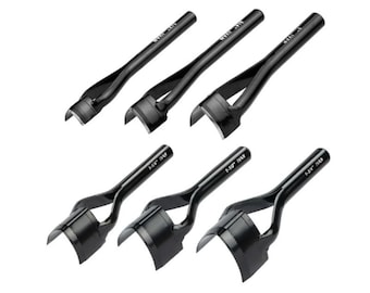 Puede incluir: Conjunto de seis herramientas de punzonado de cuero negras de diferentes tamaños, que van desde 1-1/8" a 1-3/8".