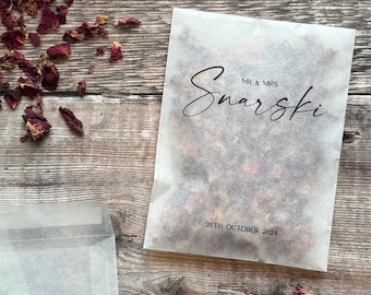 Conjunto de sacos de glassine personalizados com pacote de confete de casamento com 10