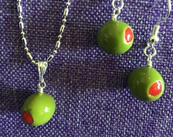 Green Olive Necklace or Earrings (12,062)
