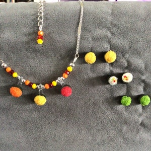 Sushi Topped with Tobiko Necklace or Earrings (8010)