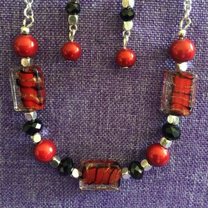 Red Beaded Necklace or Earrings (13,097)