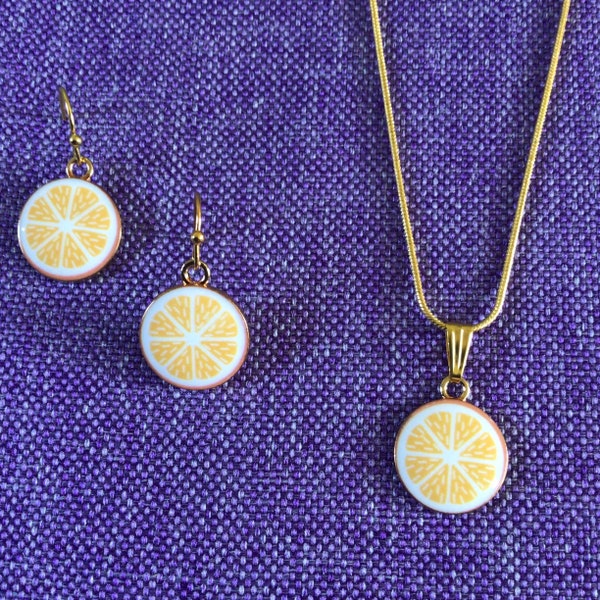 Collier ou boucles d'oreilles en tranches de citron (10 081)