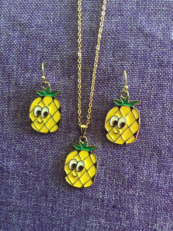 Pineapple Smile Necklace and Earrings (27,046) - Etsy UK