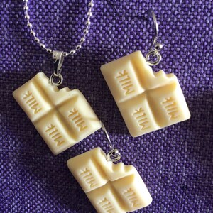 Chocolate Bar Necklace or Earrings 12,040 White Earrings