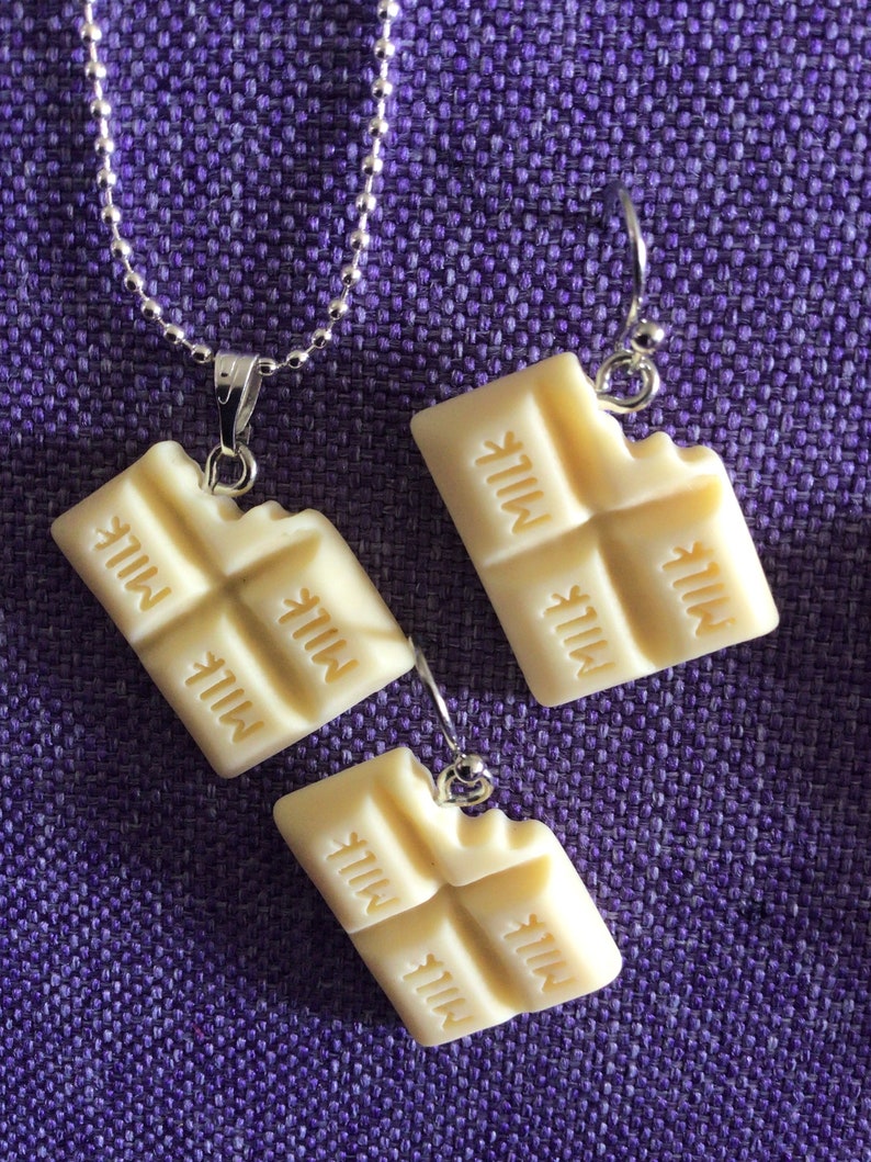 Chocolate Bar Necklace or Earrings 12,040 White Earrings