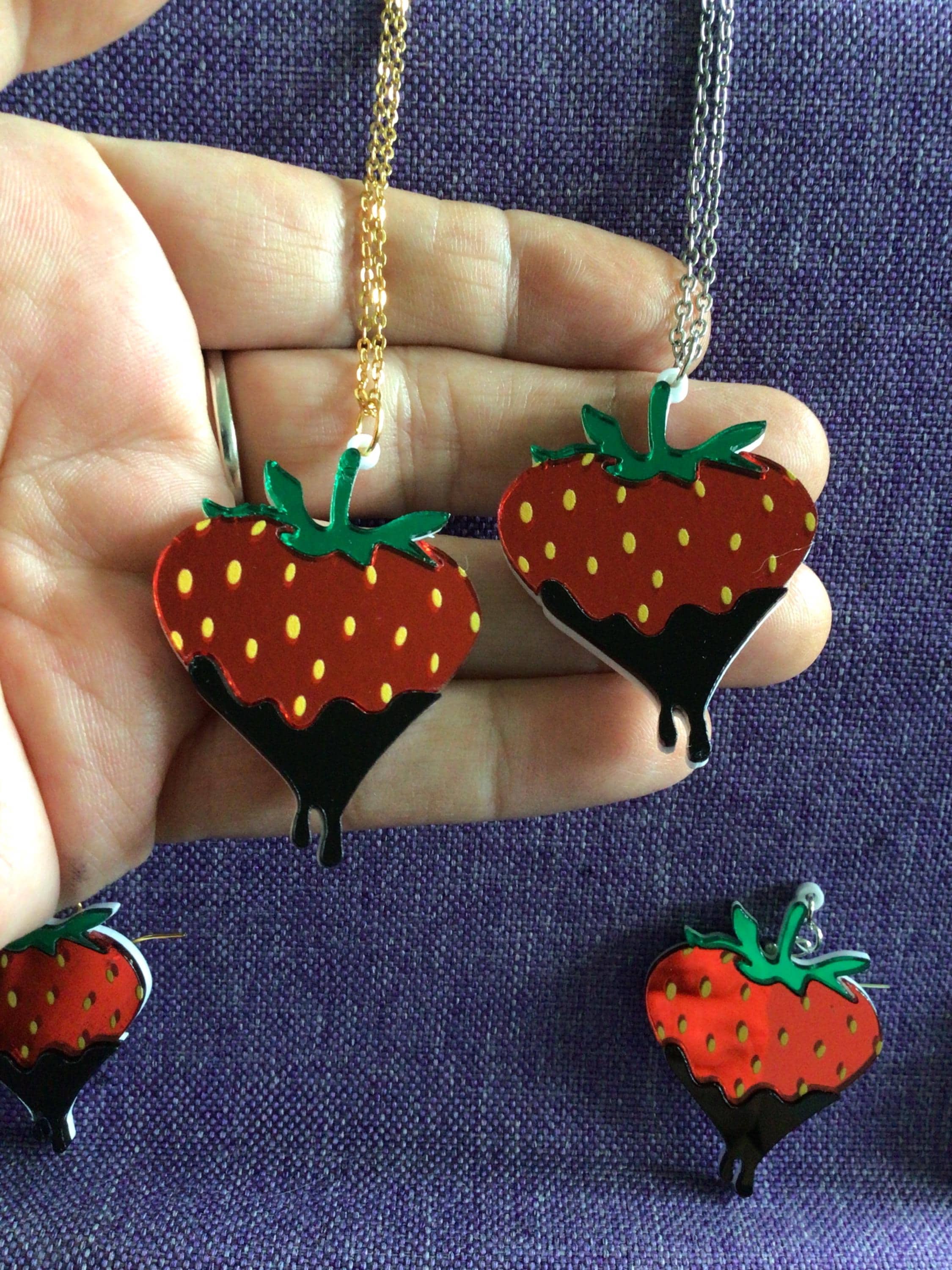 Chocolate Dipped Strawberry Necklace or Earrings (27,028) - Etsy