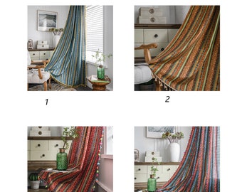 Bohemia Living Room Curtains, Cotton Printing Curtains, Extra Long Curtains, Rod Pocket Curtains Custom Length, CT11