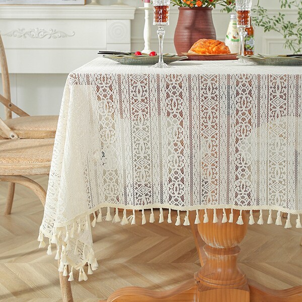 Lace Tablecloths, Crochet Table Cloth, Indoor Outdoor Party Table Decoration, French Vintage Tablecloth,  KTTC08