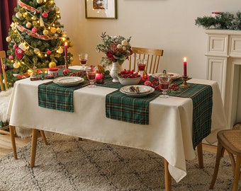 Christmas Table Runners Wedding Birthday Party Decoration Runner, Yellow Green Plaid Table Runners, Christmas Placemat Table Napkin, KTTR08