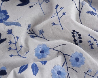 Ramie cotton embroidered Fabric, Floral Cotton Embroidered Fabric, Plant Embroidered Fabric, Fabric for Women Cloth and Bag DIY, FB54