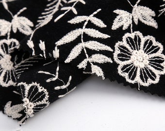 Linen Cotton Embroidered Fabric, Flora Cotton Embroidered Fabric, Flower Embroidered Fabric, Fabric for Women Cloth and Bag DIY, FB046
