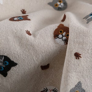 Linen Cotton Embroidered Fabric, Floral Cotton Embroidered Fabric, Animal Embroidered Fabric, Fabric for Women Cloth and Bag DIY, FB017