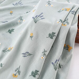 Linen Cotton Embroidered Fabric, Floral Cotton Embroidered Fabric, Plant Embroidered Fabric, Fabric for Women Cloth and Bag DIY, FB010