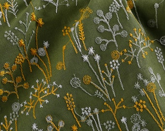 Ramie cotton embroidered Fabric, Floral Cotton Embroidered Fabric, Plant Embroidered Fabric, Fabric for Women Cloth and Bag DIY, FB07