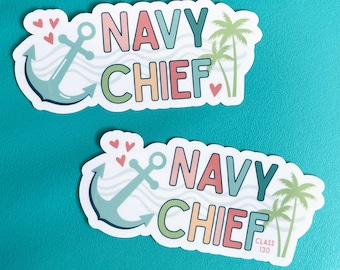 Customizable Navy Chief Sticker, Gift for Female Navy Chief, Water Bottle, Stanley, Glossy, USN Anchor,  E-7, Chief Petty Officer, CPO, USN