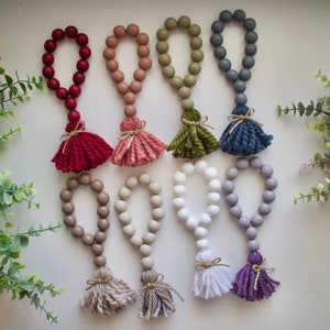 Chunky Wood Bead Car Mirror Hanging: Tassel Rearview Decor