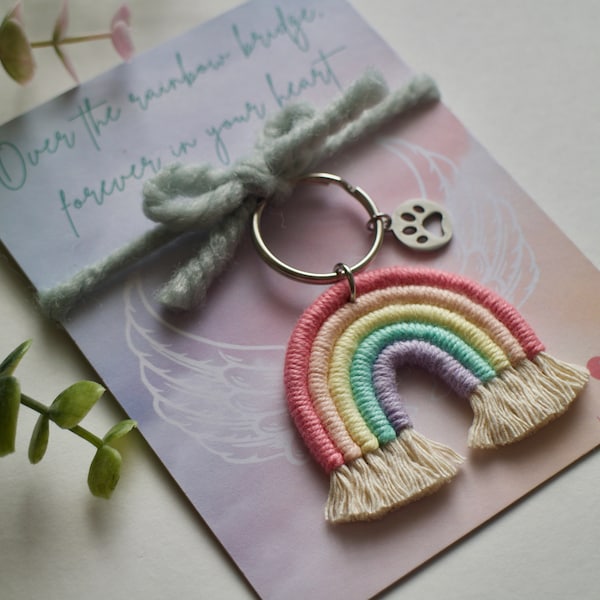 Pet Loss Rainbow Keychain, Dog Cat Bereavement Gift, Rainbow Bridge Pet Loss Gift, Pet Memory Gift, Rainbow Keychain, Animal Sympathy Card