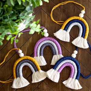Macrame Rainbow Car Charm: Beaded Rearview Mirror Hanging