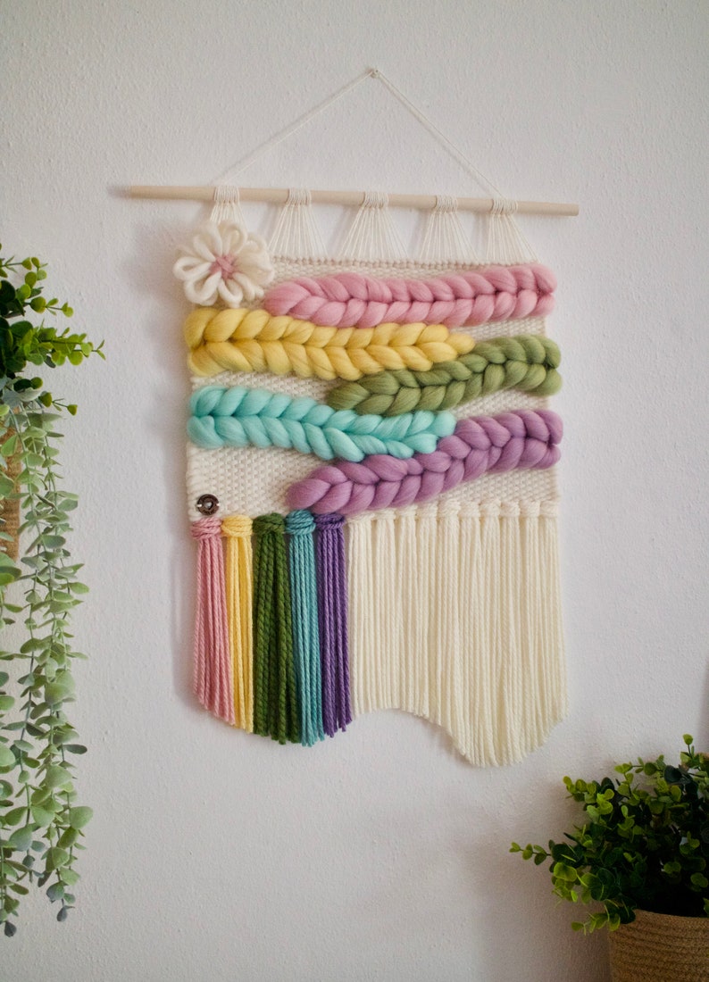 Spring Woven Wall Hanging, Springtime Decor, Pastel Colored, Bright Colorful Wall Art, Fiber Art Wall Hanging, Weaving, Easter Art, Tapestry image 7