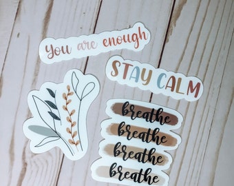 Stay Calm Sticker You Are Enough Sticker Positive Energy Sticker Sticker Pack Pack of 5 Stickers Cute Aesthetic Sticker Pack Flowers