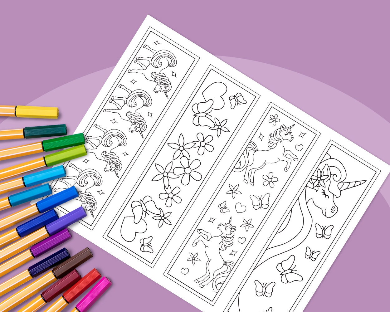 Unicorn Printable Coloring Bookmarks Color Your Own Unicorn Etsy Canada
