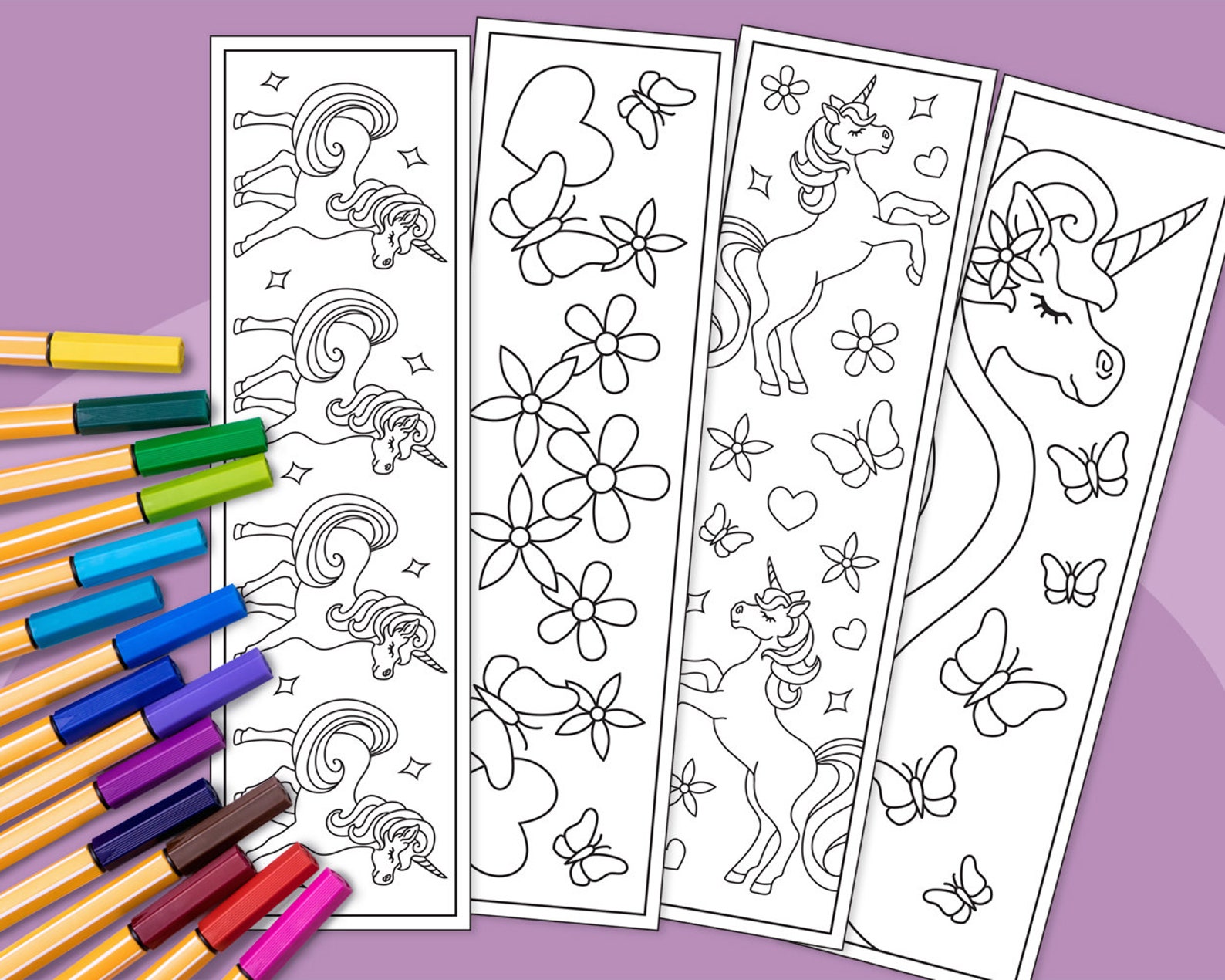 Unicorn Printable Coloring Bookmarks Color Your Own Unicorn Etsy Canada