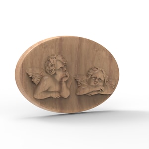 Wall Hanging Angels Cherub Solid Wood Carved Vintage Furniture Applique Plaque Ornament