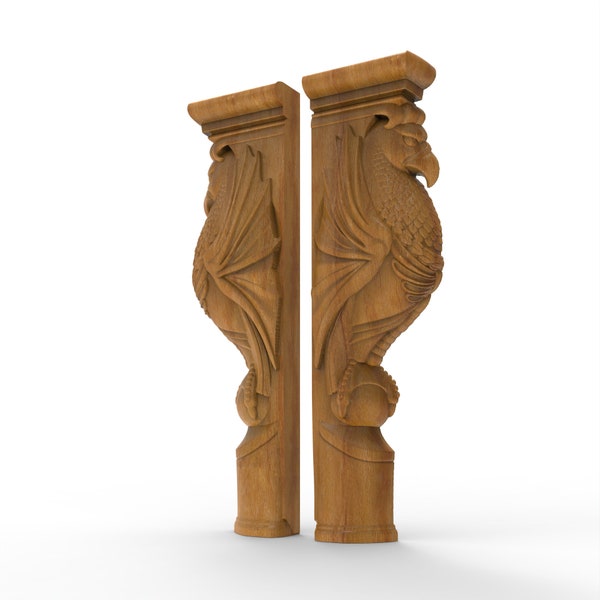 Fireplace Mantel Surround  Mythical Griffin Statue  Handmade Wood Art  Unique Balusters  Mantel Shelf