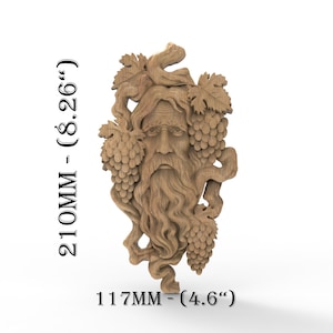 Dio del vino Bacco Scultura rustica Figura in legno intagliato con foglie di vite Uomo verde Albero della foresta Targa da muro per mobili Applique da giardino