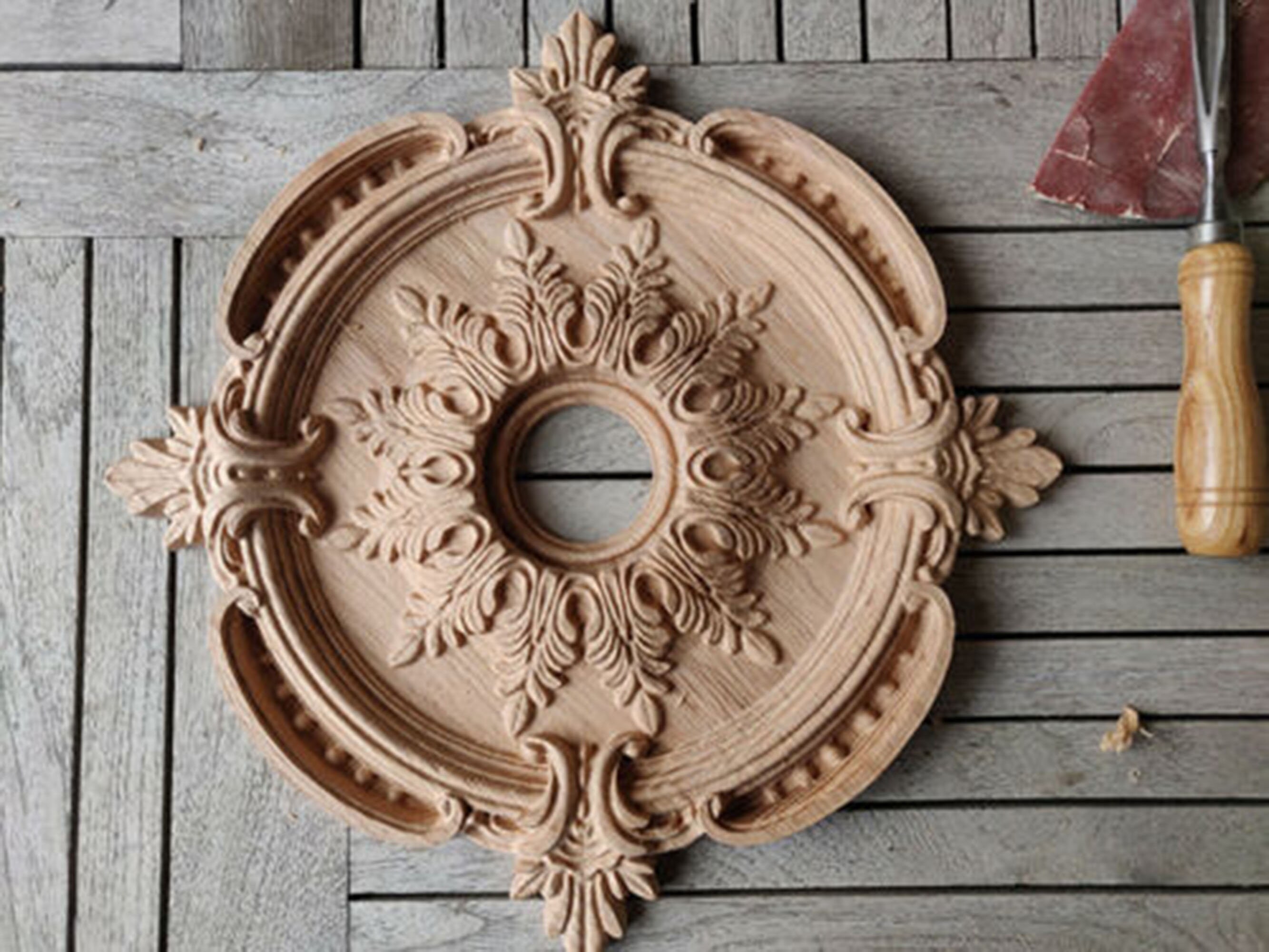 Ceiling Medallion Carved Oak Wood Rosette Architecture Etsy Canada