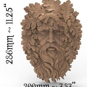 Hand Carved Green Man Oak Wood Wall Plaque with Forest Leaves - Furniture Applique Sculpture for Outdoor or Indoor Use in the Garden or Yard