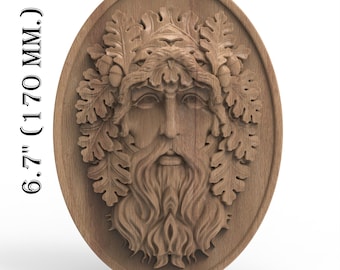 Greenman Wandschild Wandbehang Eichenholz Wandbehang Handgefertigte Figur Eichenlaub Waldmann Schnitzerei