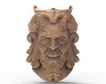 Gothic Green Man Forest Wall Plaque - Carved Corbel for Fireplace or Decor in Victorian Style - Customizable Oak Wood Option