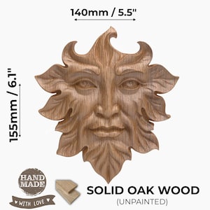 Green Man Wall Art Hand-Carved Oak Leaf Face with Hanger Pagan Carving Garden Decor Oak Wood Greenman Forest Tree Spirit Outdoor Wall Plaque