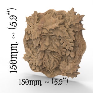 Green Man Pagan Oak Leaf Garden Wall Plaque Sign - Handcrafted Wooden Carving for Furniture