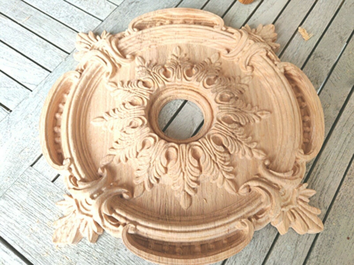 Ceiling Medallion Carved Oak Wood Rosette Architecture Etsy