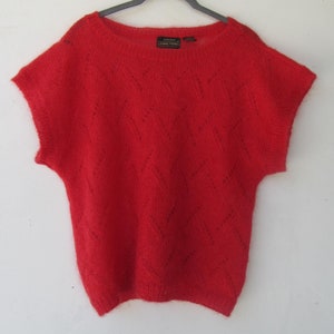 80&#39;s Red Knit Sweater Top | 80&#39;s Sleeveless Sweater | Vintage Sweater Shirt | 80&#39;s Sweater Jumper Top | Medium 80&#39;s Knit Sweater