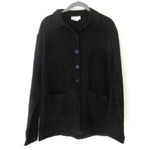 90&#39;s Black Crinkled Duster | Linen Blend Duster | Boxy Overshirt | Capsule Wardrobe | Small Black Shirt | Linen Top