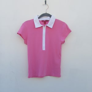 90s Pink & White French Sleeves Top | Pink Blouse | Knit Top | Pink Shirt | Large Pink Top