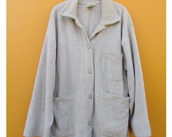 Cappotto vintage in pile color avena anni '90: giacca da lavoro squadrata Teddy