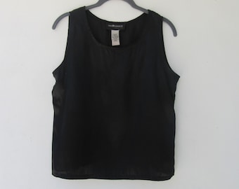 90's Black Satin Shell Tank | Sleeveless Top | Shell Top | Summer Top | Shell Tank | Satin Top | Petite Top