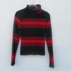 90s Striped Long Sleeve Pullover Turtleneck Ribbed Sweater | Long Sleeve Sweater | Ribbed Jumper | Roll Neck Sweater | Striped Top