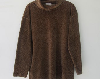 Top de cuello alto con estampado de leopardo y terciopelo vintage de los años 90 - Jones New York