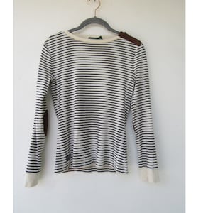 90s Black & White Striped Long Sleeve Tee | Knit Top | Ralph Lauren Crew Neck Striped Tee Shirt | 90&#39;s Tee | Small Striped Tee