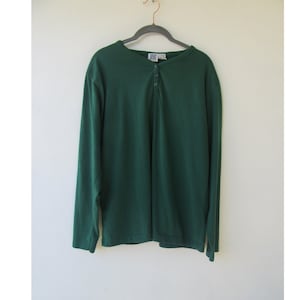 Camiseta de punto Henley verde de los años 90: Camisa de manga larga de mezcla de algodón
