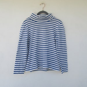 90er Jahre Blau & Weiß Gestreiftes Langarm T-Shirt | Vintage T-Shirt | Gestreiftes Top