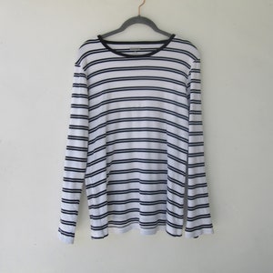 00er Jahre Schwarz-weiß gestreiftes Langarm-T-Shirt aus 100 % Baumwolle T-Shirt kleines gestreiftes Ringhals-T-Shirt
