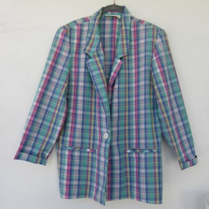 80&#39;s Plaid Blazer | Boxy Jacket | Oversize Jacket | Medium Lightweight Blazer